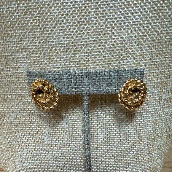 Monet Gold-Tone Rope Knot Stud Earrings Vintage Style - Picture 1 of 6